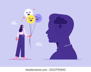 Woman giving good emotions icon , Sharing positive energy between workmates, help with mental problems, frustration and stress