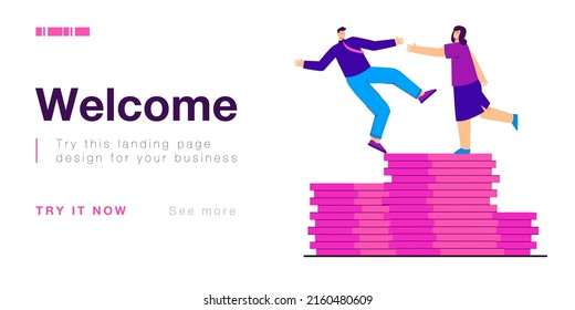 Woman giving helping hand to employee. Experienced worker helping another one not to fail flat vector illustration. Support, assistance, tutorship concept for banner, website design, landing web page