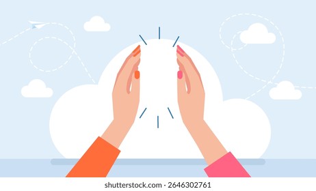 Woman giving high five to each other. Giving high five. Completion of project. Girlfriends celebrate success, self confidence. Friendliness gesture. Agreement, communication. Vector illustration