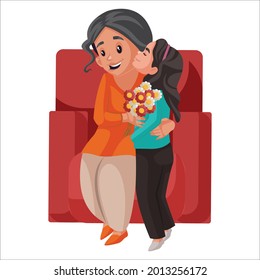Woman is giving hug to his daughter. Vector graphic illustration. Individually on a white background.