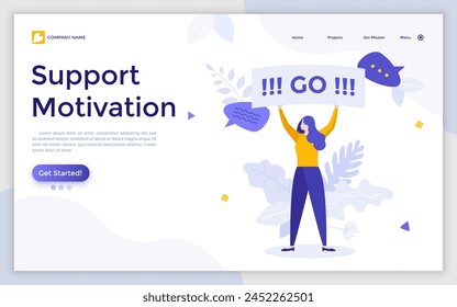 Woman giving motivational speech. Concept of speaker giving motivation, support, encouragement and inspiration during leadeship training. Modern flat colorful vector illustration for landing page