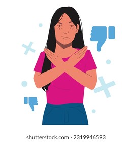 woman giving rejection hand sign in flat illustration