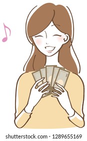 A woman glad with money