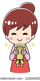A woman glad to receive money