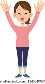 A woman glad that raises his hands