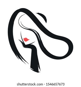 Woman glam in the hat. Isolated vector illustration