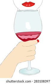 Woman with glass of wine - Illustration representing a woman with a glass of red wine