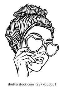 woman with glasses love line illustration