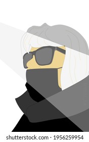 A woman with glasses and a mask in the sun, comic book style.