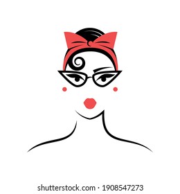 Woman with glasses in pin up style. View front. Isolated vector illustration