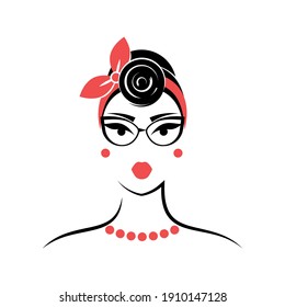 Woman with glasses in pin up style. View front. Isolated vector illustration