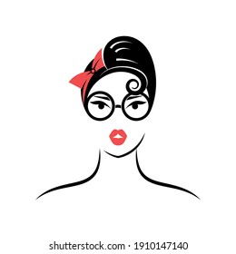 Woman with glasses in pin up style. View front. Isolated vector illustration