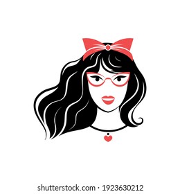 Woman with glasses in pin up style. View front. Isolated vector illustration