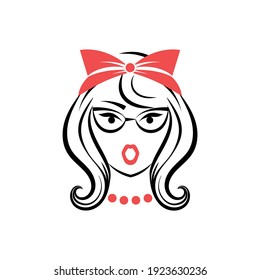 Woman with glasses in pin up style. View front. Isolated vector illustration