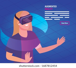 woman with glasses of reality augmented technology vector illustration design