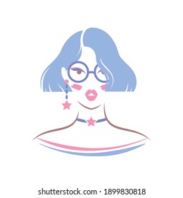 Woman with glasses. View front. Isolated vector illustration