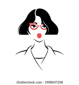 Woman with glasses. View front. Isolated vector illustration