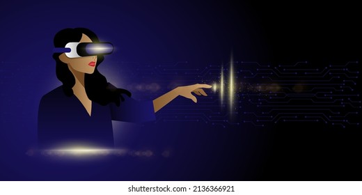 Woman with glasses of virtual reality. Future technology concept. Vector illustration