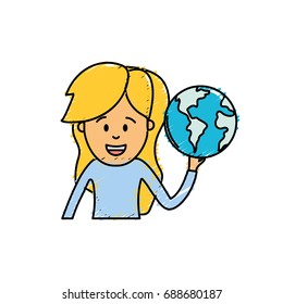 woman with global earth planet in the hand