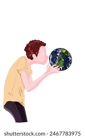 a woman with a globe in her hand, without a background