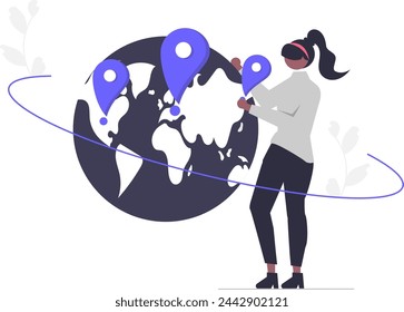 Woman with globe icon global Royalty