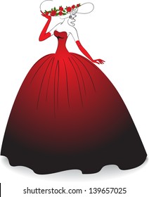 Woman in gloves and a long red dress