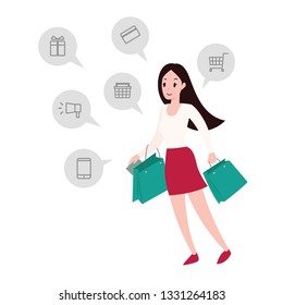 woman go shopping character design