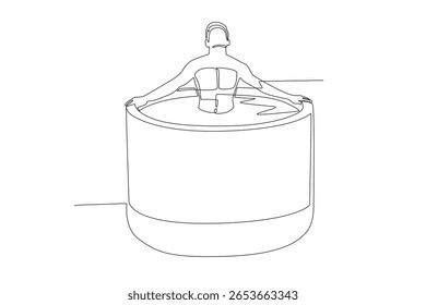 Woman goes to sauna for relaxation. Mental health retreats concept one-line drawing