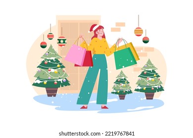 Woman goes shopping for Christmas holiday