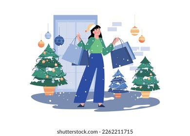 Woman Goes Shopping For Christmas Holiday