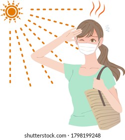 Frauen, die in einer Maske in der versunkenen Sonne ausgehen