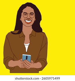woman going through her cell phone emails