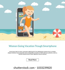 Woman Going Vacation Trough Smartphone  Information
