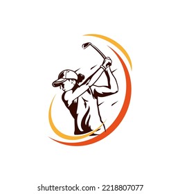 woman golf club logo. golf training logo design template