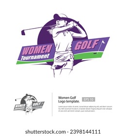 Vector del logo de Woman Golf con una silueta de jugadora de golf para su club de golf. 