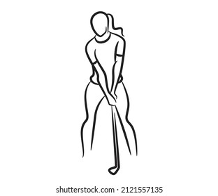 woman golf player hand drawn and sketch line illustration
