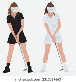Woman Golf Player Hitting the Ball vector