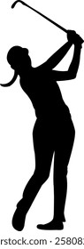 The woman golf player silhouette 