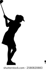 The woman golf player silhouette 