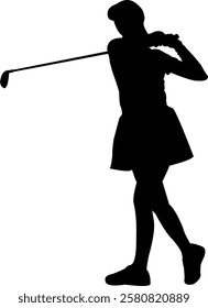 The woman golf player silhouette 