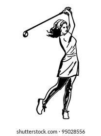 Woman Golfer 3 - Retro Clipart Illustration