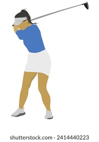 Woman golfer action playing golf illustration 