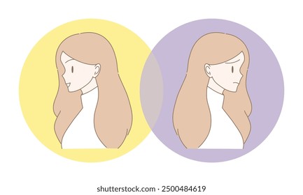 Woman in good, bad mood. Happy and sad girl. Professional actress showing different emotions.  Hand drawn flat cartoon character vector illustration.