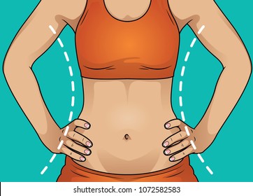 Woman with good digestion. Cartoon vector illustration