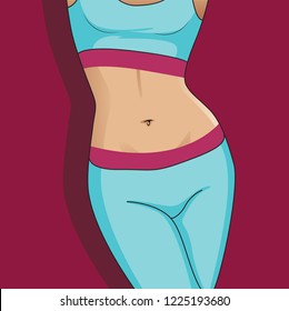 Woman with good digestion. Cartoon vector illustration