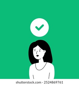 woman with good mental health or happy memory. graphic design element for internet website in simple flat style. right choice of the customer or professional and positive thinking or view of life