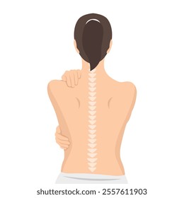 Woman with good posture and healthy straight spine. Flat vector illustration isolated on white background