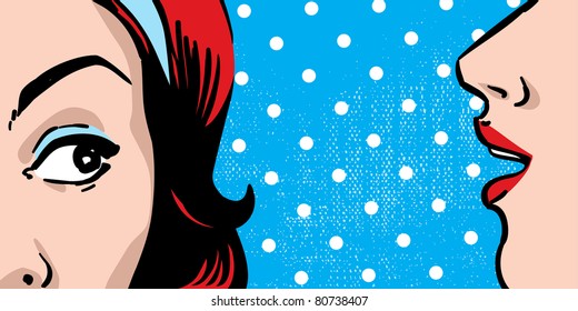 woman gossip, polka dots retro background