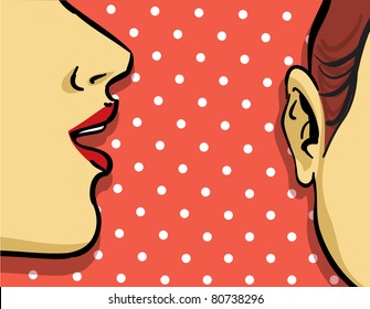 woman gossip retro illustration, polka dots background