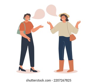 Woman gossipping, telling, whispering secrets. Girlfriends talking behind back. Surprised shocked person listening to rumors from girl friends. Flat vector illustration isolated on white background